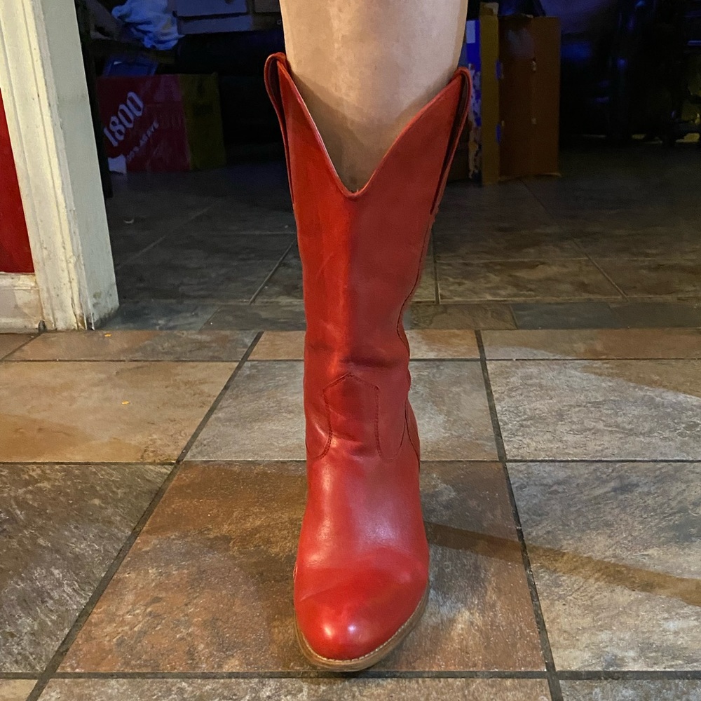 Jessica Simpson Red Leather Heeled Boots